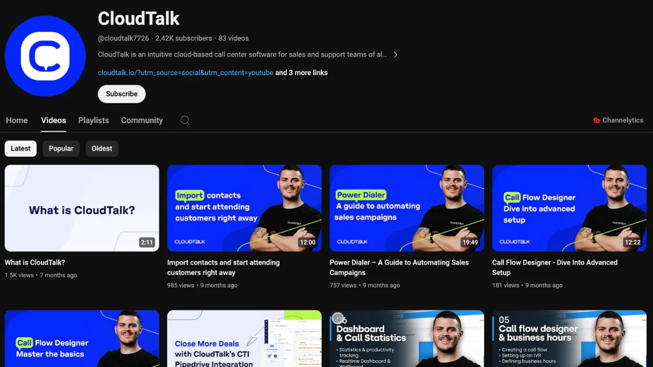 CloudTalk's YouTube channel