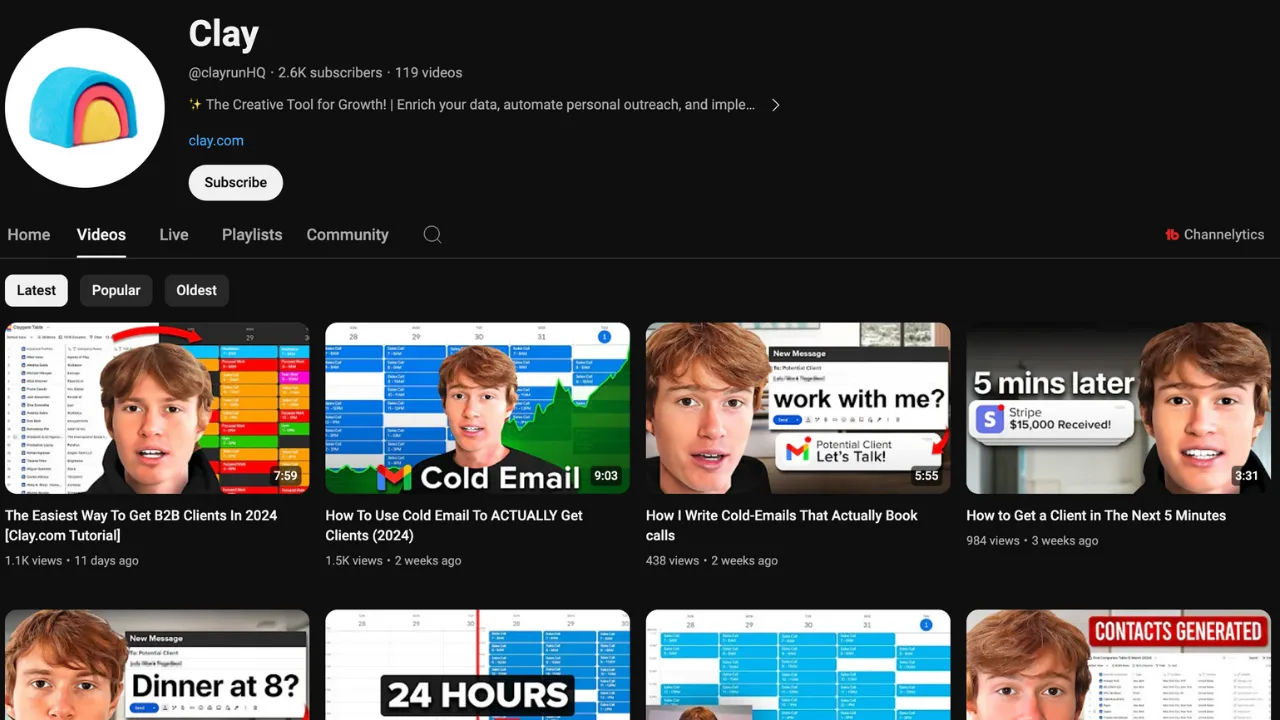 Clay's YouTube channel