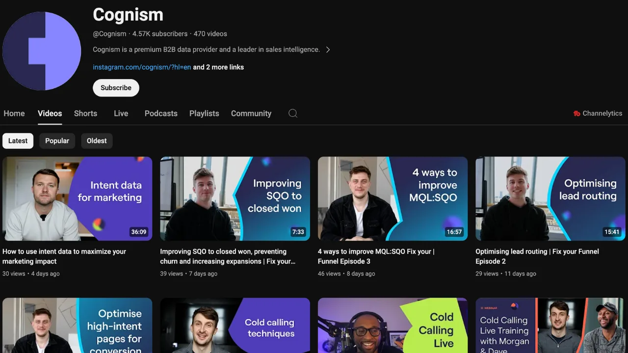 Cognism's YouTube channel