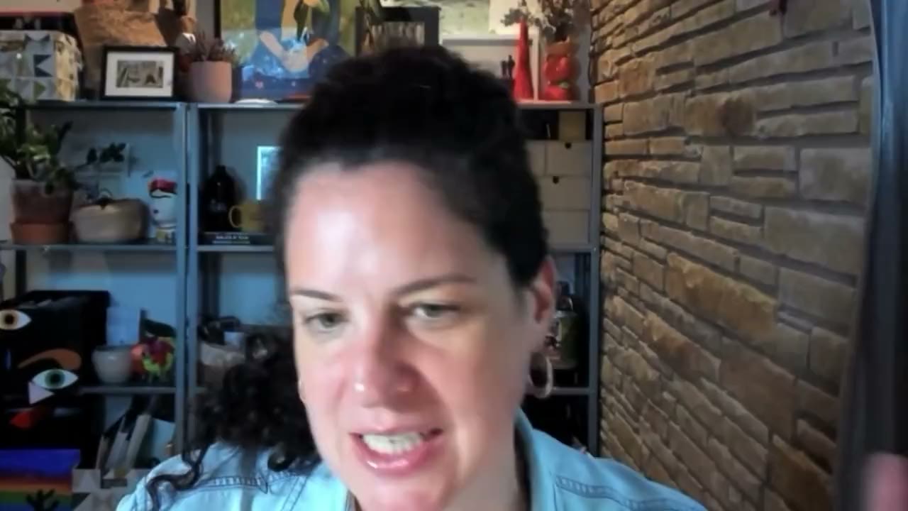 Talya Heller, founder of Down to a T, on a video call in front of a brick wall and shelves