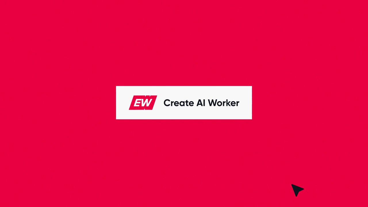 EverWorker's Create AI Worker button on a red screen, with the cursor moving towards it